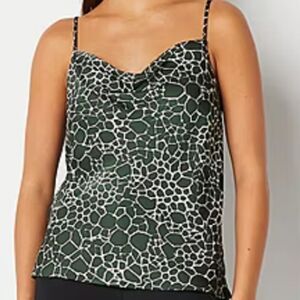 Worthington Green Tank Top Blouse Abstract Pattern Satin Feel Career Top Size 1x